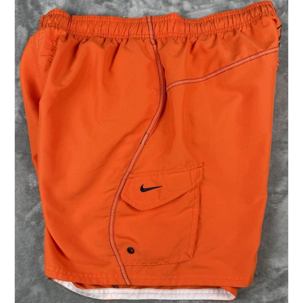 Nike Swim Trunks Mens Large Orange Board Shorts Mesh Lined Swoosh